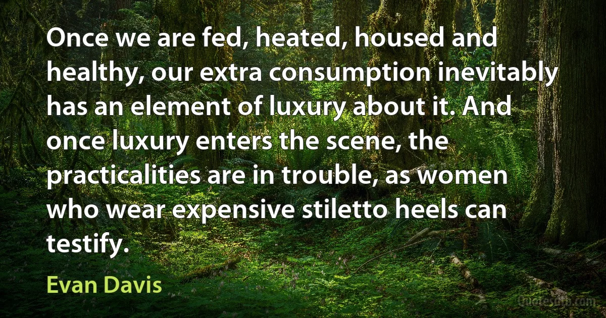 Once we are fed, heated, housed and healthy, our extra consumption inevitably has an element of luxury about it. And once luxury enters the scene, the practicalities are in trouble, as women who wear expensive stiletto heels can testify. (Evan Davis)