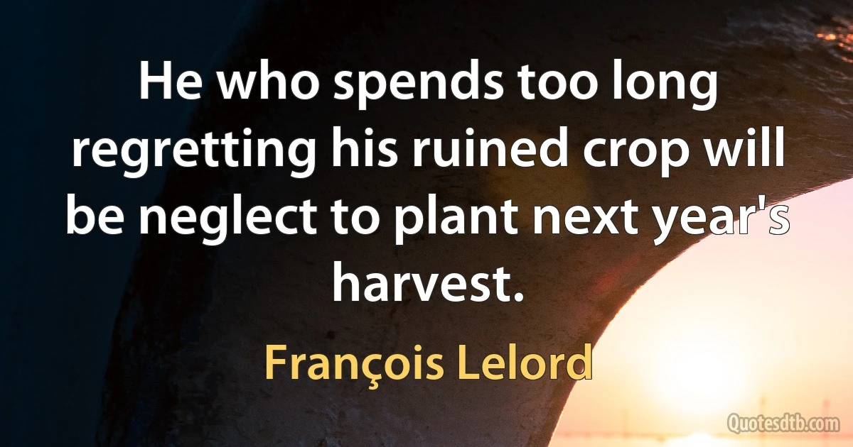 He who spends too long regretting his ruined crop will be neglect to plant next year's harvest. (François Lelord)