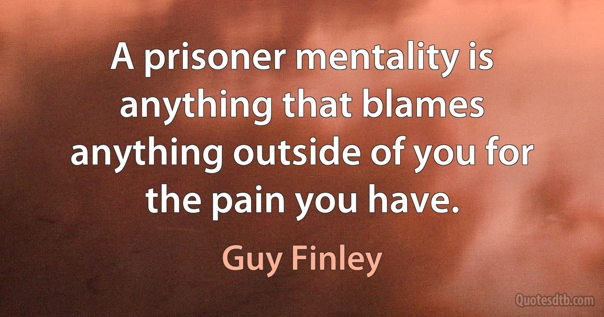 A prisoner mentality is anything that blames anything outside of you for the pain you have. (Guy Finley)