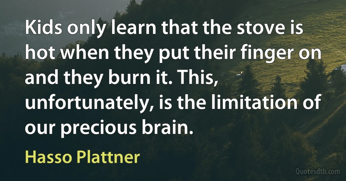 Kids only learn that the stove is hot when they put their finger on and they burn it. This, unfortunately, is the limitation of our precious brain. (Hasso Plattner)