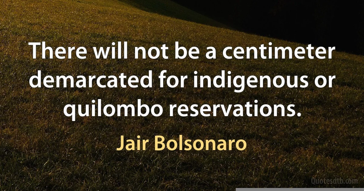 There will not be a centimeter demarcated for indigenous or quilombo reservations. (Jair Bolsonaro)