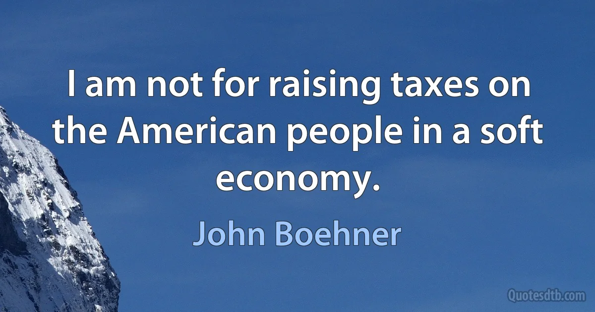 I am not for raising taxes on the American people in a soft economy. (John Boehner)