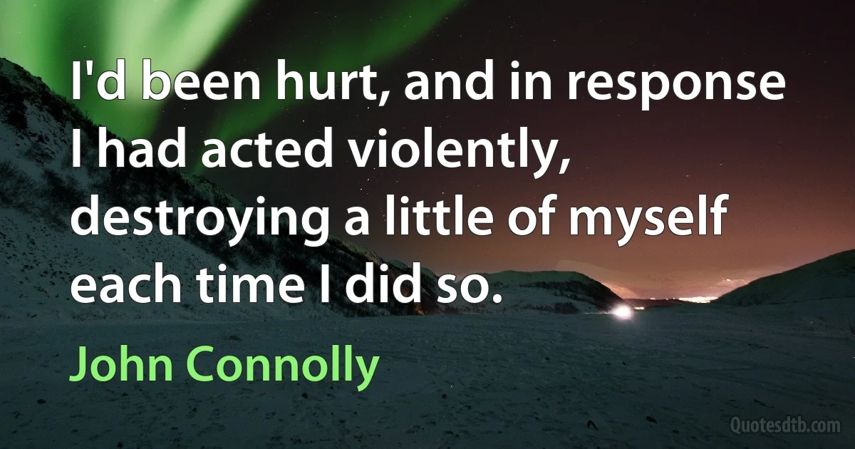 I'd been hurt, and in response I had acted violently, destroying a little of myself each time I did so. (John Connolly)