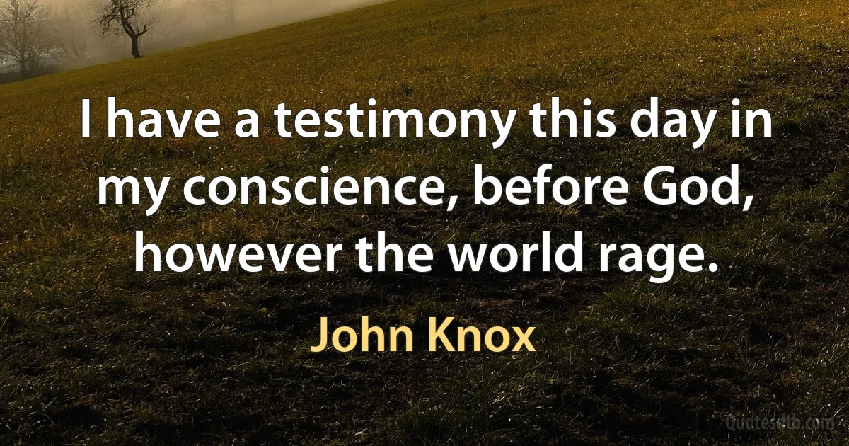 I have a testimony this day in my conscience, before God, however the world rage. (John Knox)