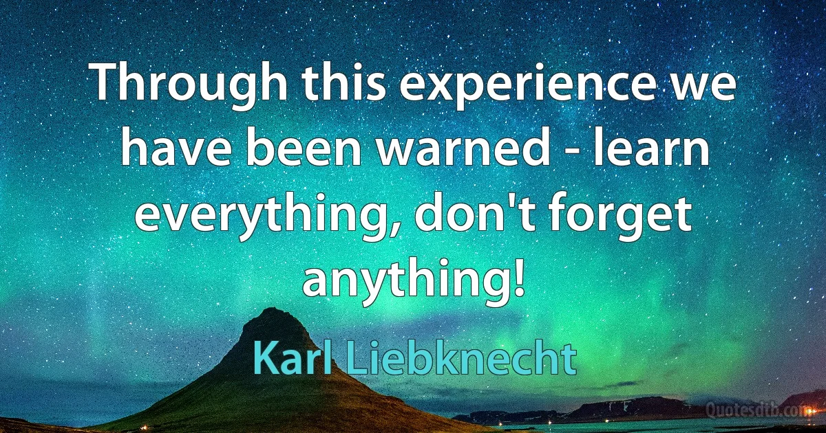 Through this experience we have been warned - learn everything, don't forget anything! (Karl Liebknecht)