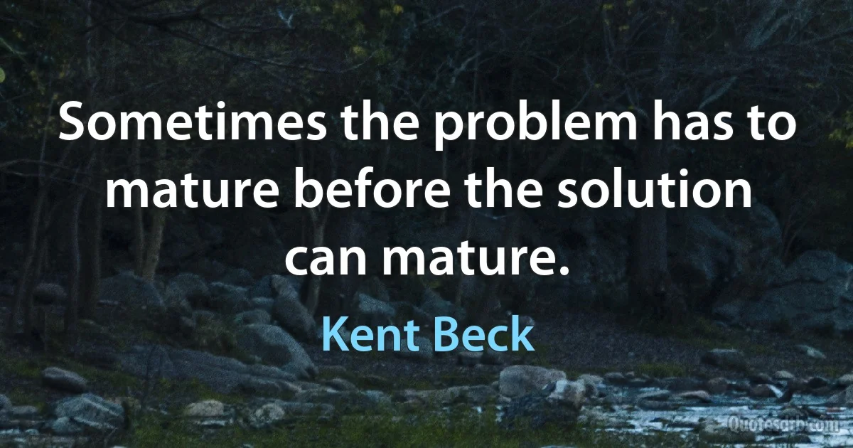 Sometimes the problem has to mature before the solution can mature. (Kent Beck)