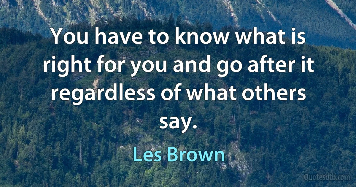 You have to know what is right for you and go after it regardless of what others say. (Les Brown)