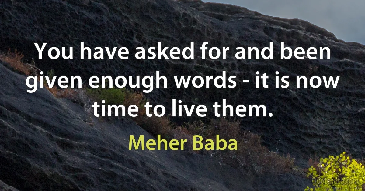 You have asked for and been given enough words - it is now time to live them. (Meher Baba)