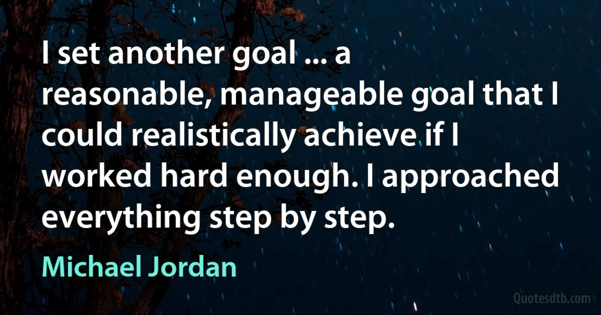 I set another goal ... a reasonable, manageable goal that I could realistically achieve if I worked hard enough. I approached everything step by step. (Michael Jordan)