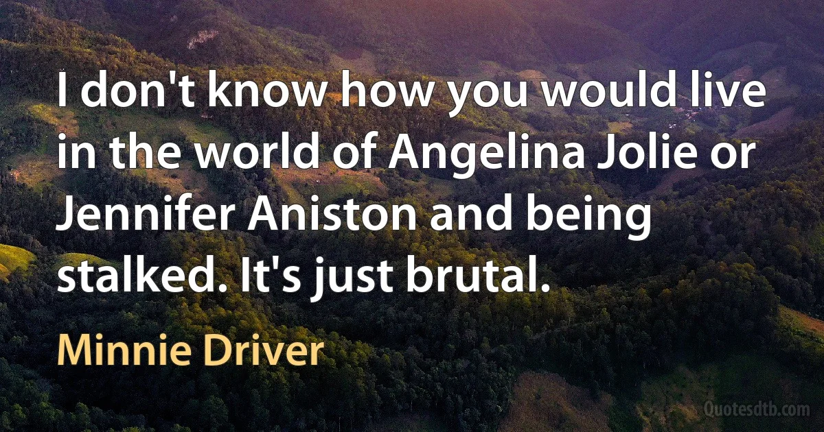 I don't know how you would live in the world of Angelina Jolie or Jennifer Aniston and being stalked. It's just brutal. (Minnie Driver)