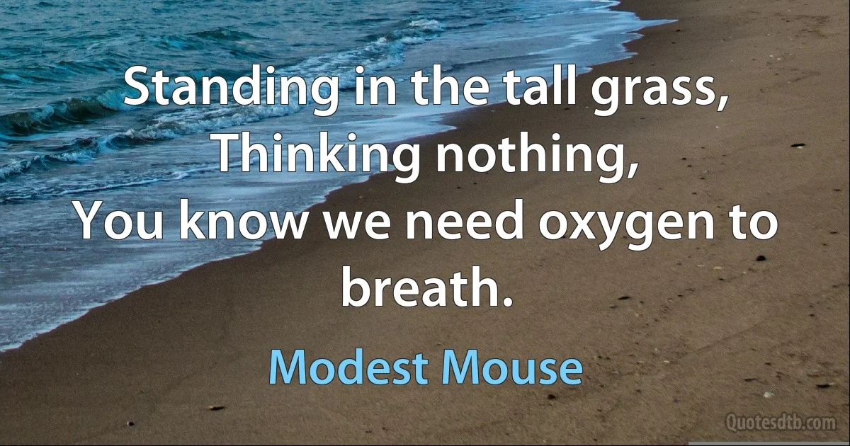 Standing in the tall grass,
Thinking nothing,
You know we need oxygen to breath. (Modest Mouse)