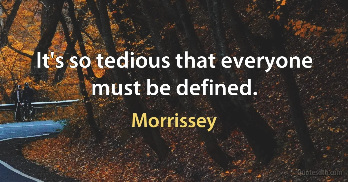 It's so tedious that everyone must be defined. (Morrissey)