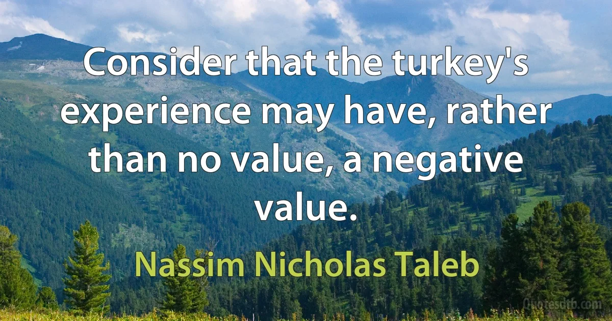 Consider that the turkey's experience may have, rather than no value, a negative value. (Nassim Nicholas Taleb)