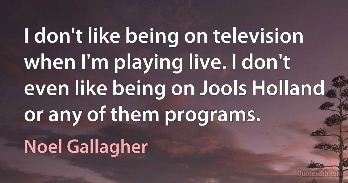 I don't like being on television when I'm playing live. I don't even like being on Jools Holland or any of them programs. (Noel Gallagher)