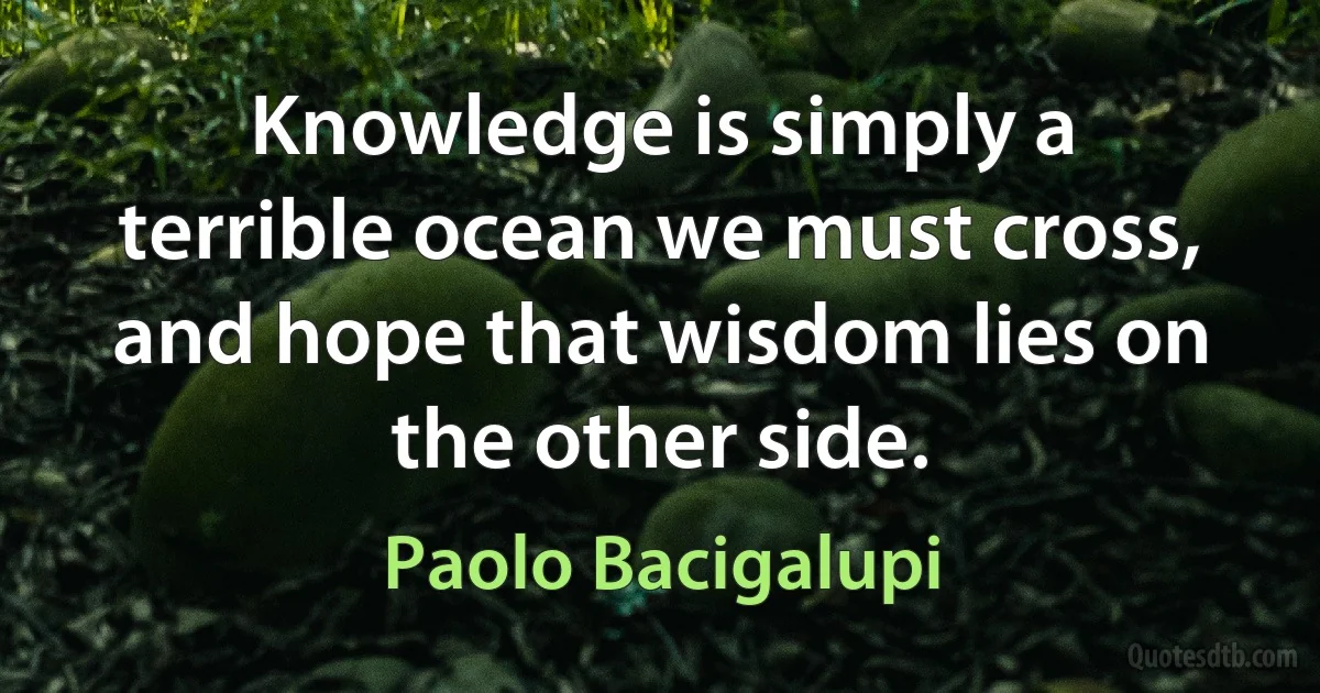 Knowledge is simply a terrible ocean we must cross, and hope that wisdom lies on the other side. (Paolo Bacigalupi)