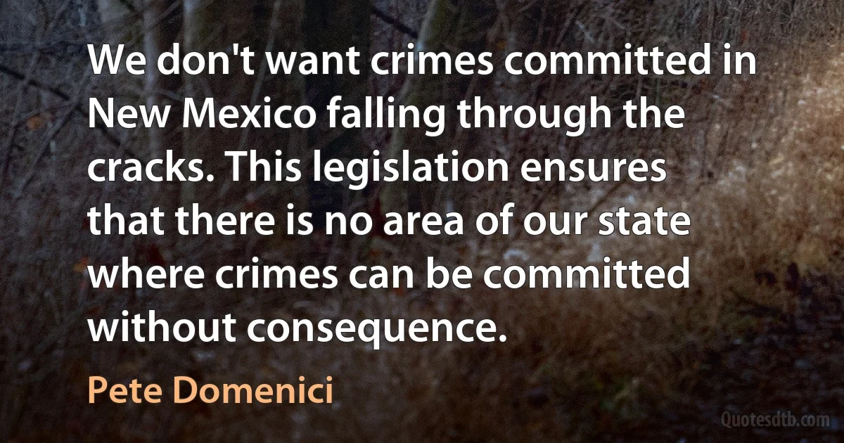 We don't want crimes committed in New Mexico falling through the cracks. This legislation ensures that there is no area of our state where crimes can be committed without consequence. (Pete Domenici)