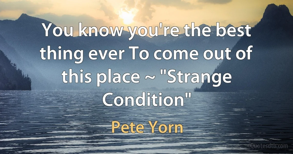 You know you're the best thing ever To come out of this place ~ "Strange Condition" (Pete Yorn)