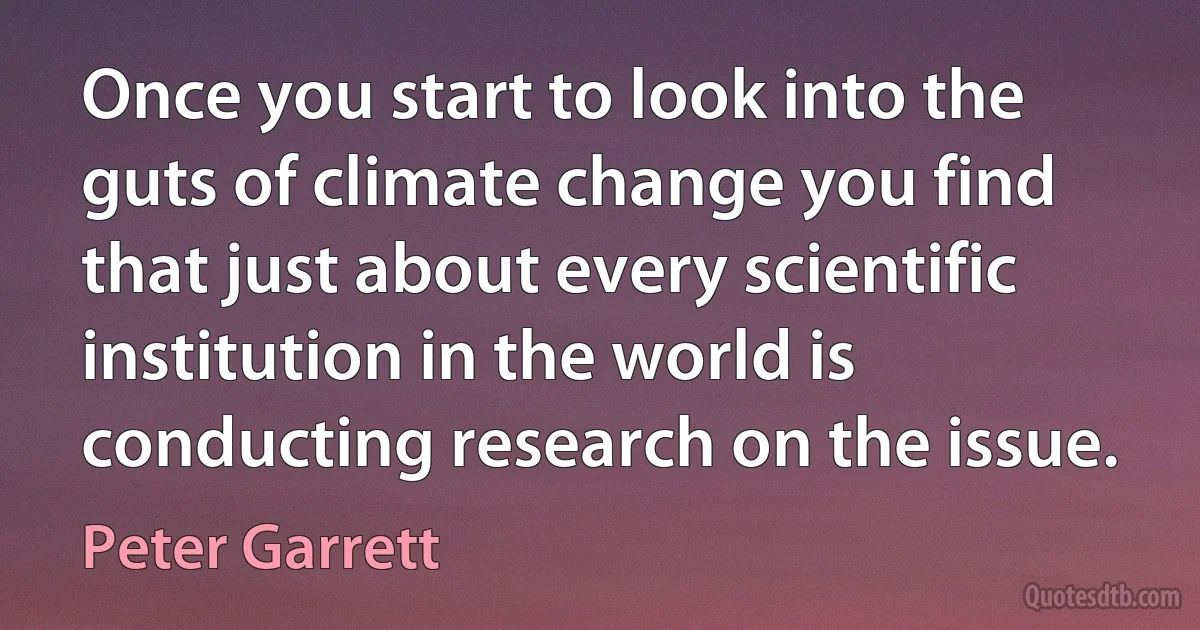 Once you start to look into the guts of climate change you find that just about every scientific institution in the world is conducting research on the issue. (Peter Garrett)