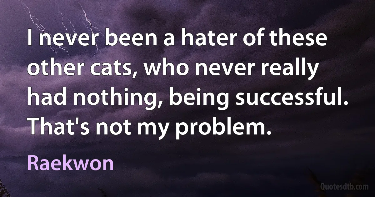 I never been a hater of these other cats, who never really had nothing, being successful. That's not my problem. (Raekwon)