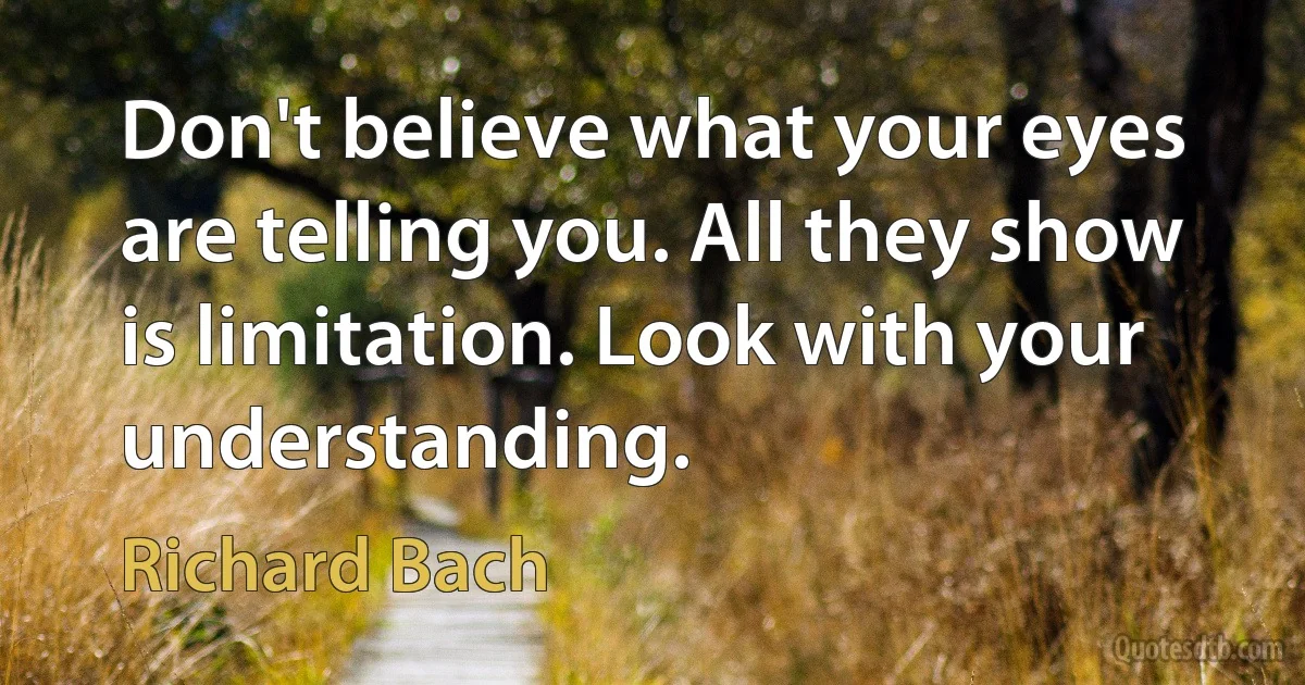 Don't believe what your eyes are telling you. All they show is limitation. Look with your understanding. (Richard Bach)