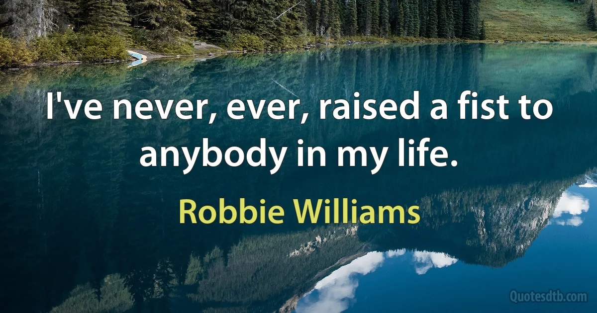 I've never, ever, raised a fist to anybody in my life. (Robbie Williams)