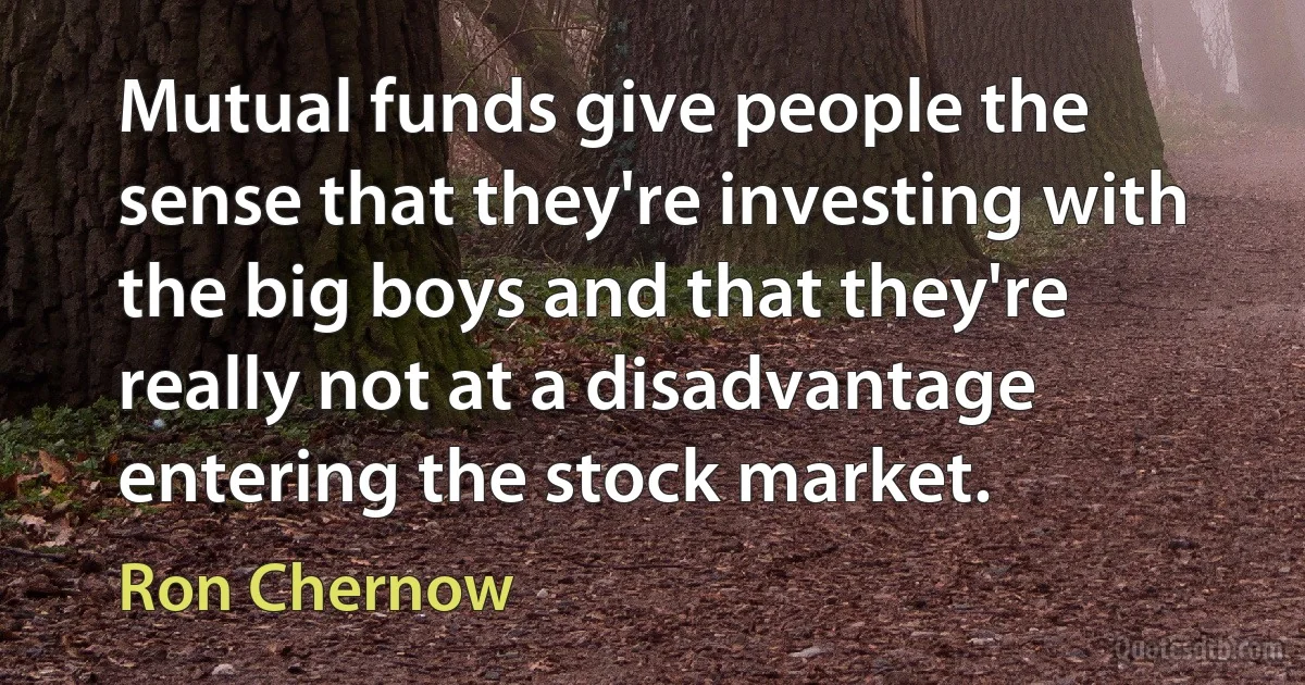 Mutual funds give people the sense that they're investing with the big boys and that they're really not at a disadvantage entering the stock market. (Ron Chernow)