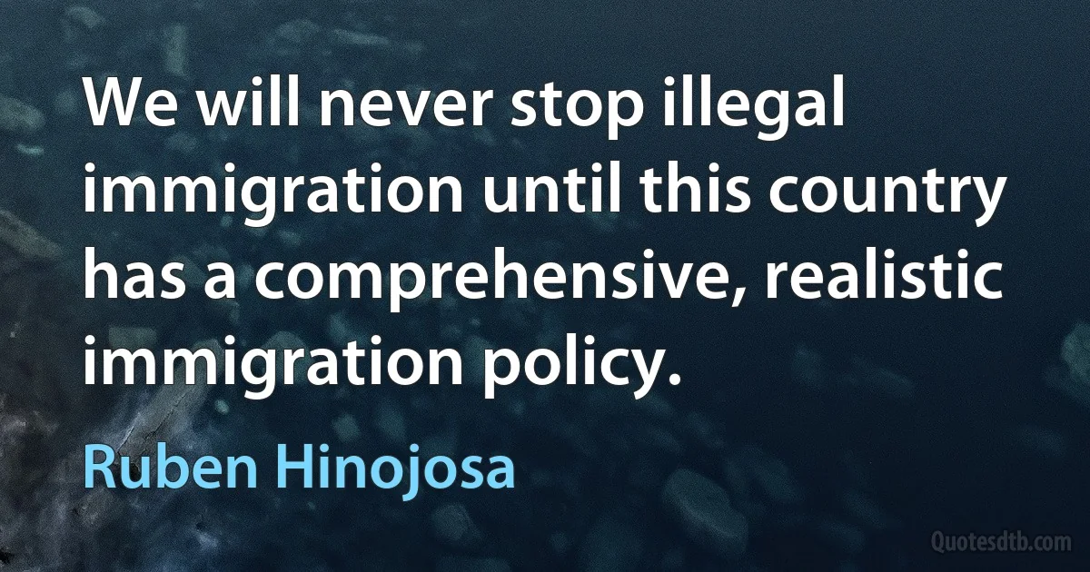 We will never stop illegal immigration until this country has a comprehensive, realistic immigration policy. (Ruben Hinojosa)