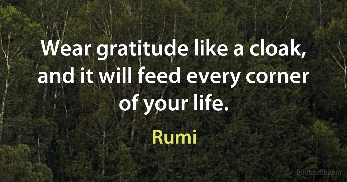 Wear gratitude like a cloak, and it will feed every corner of your life. (Rumi)