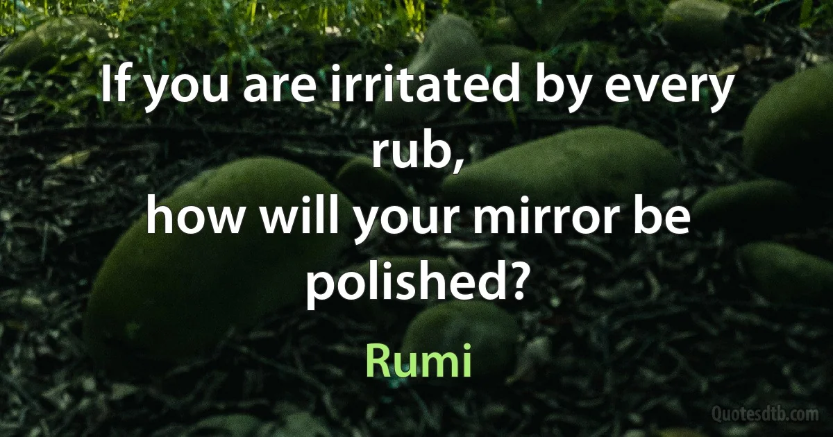 If you are irritated by every rub,
how will your mirror be polished? (Rumi)