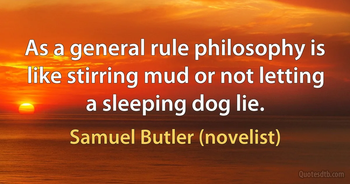 As a general rule philosophy is like stirring mud or not letting a sleeping dog lie. (Samuel Butler (novelist))