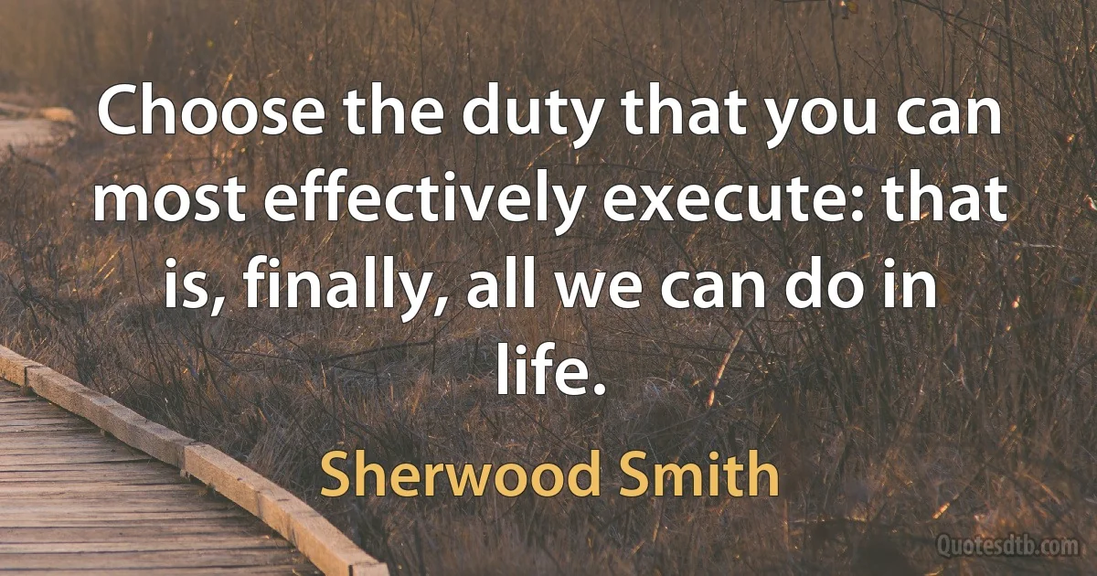 Choose the duty that you can most effectively execute: that is, finally, all we can do in life. (Sherwood Smith)