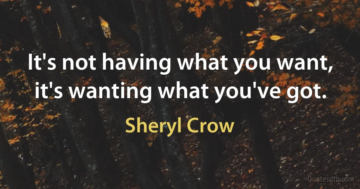 It's not having what you want, it's wanting what you've got. (Sheryl Crow)