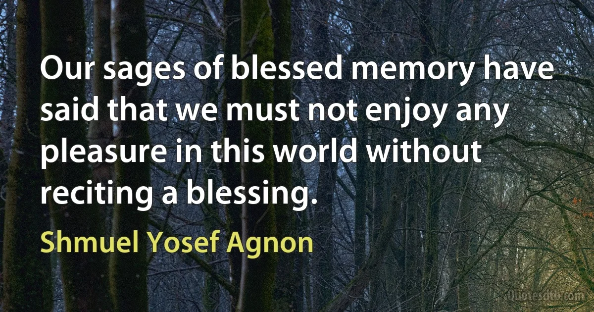 Our sages of blessed memory have said that we must not enjoy any pleasure in this world without reciting a blessing. (Shmuel Yosef Agnon)