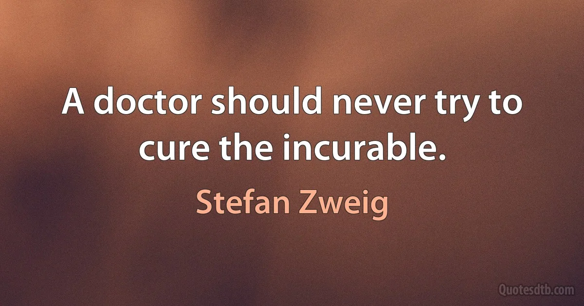 A doctor should never try to cure the incurable. (Stefan Zweig)