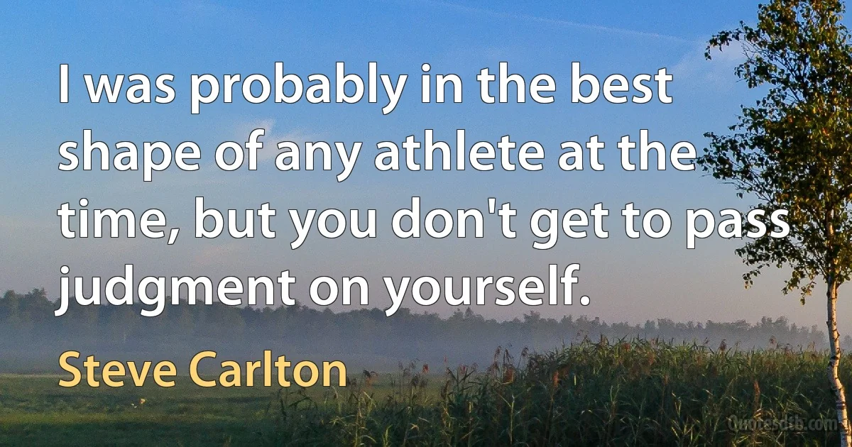 I was probably in the best shape of any athlete at the time, but you don't get to pass judgment on yourself. (Steve Carlton)