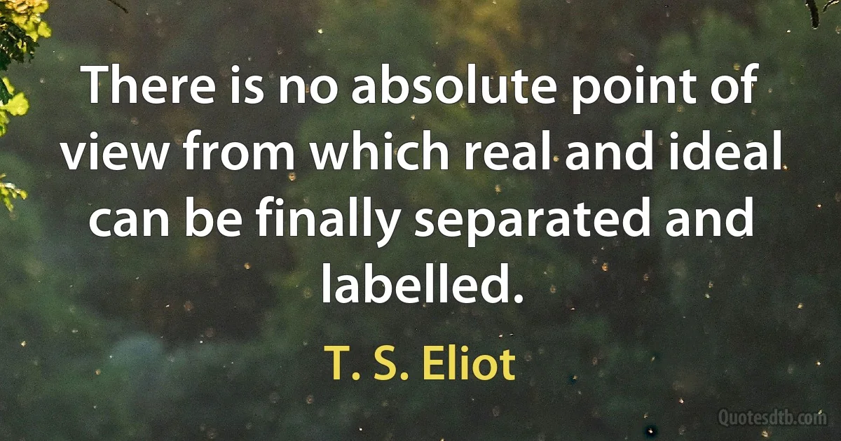 There is no absolute point of view from which real and ideal can be finally separated and labelled. (T. S. Eliot)