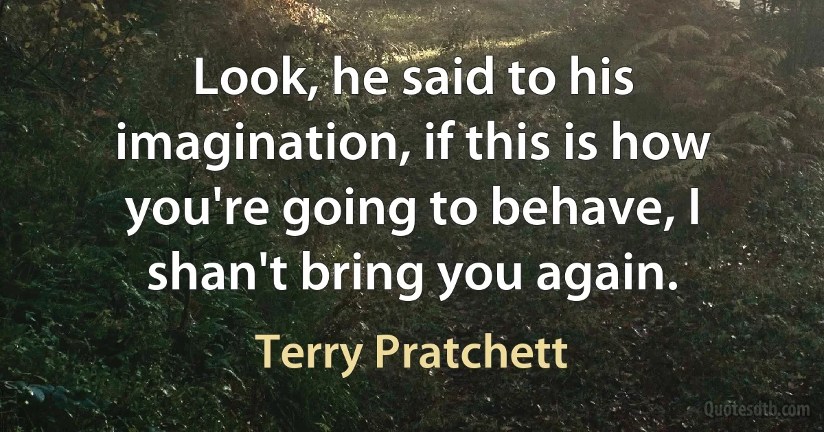 Look, he said to his imagination, if this is how you're going to behave, I shan't bring you again. (Terry Pratchett)