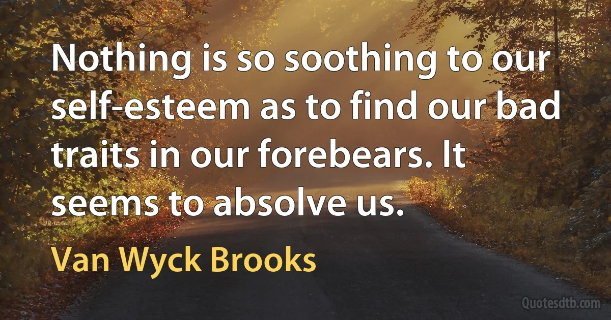 Nothing is so soothing to our self-esteem as to find our bad traits in our forebears. It seems to absolve us. (Van Wyck Brooks)