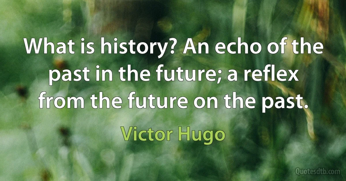 What is history? An echo of the past in the future; a reflex from the future on the past. (Victor Hugo)