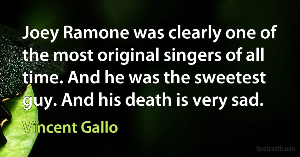 Joey Ramone was clearly one of the most original singers of all time. And he was the sweetest guy. And his death is very sad. (Vincent Gallo)