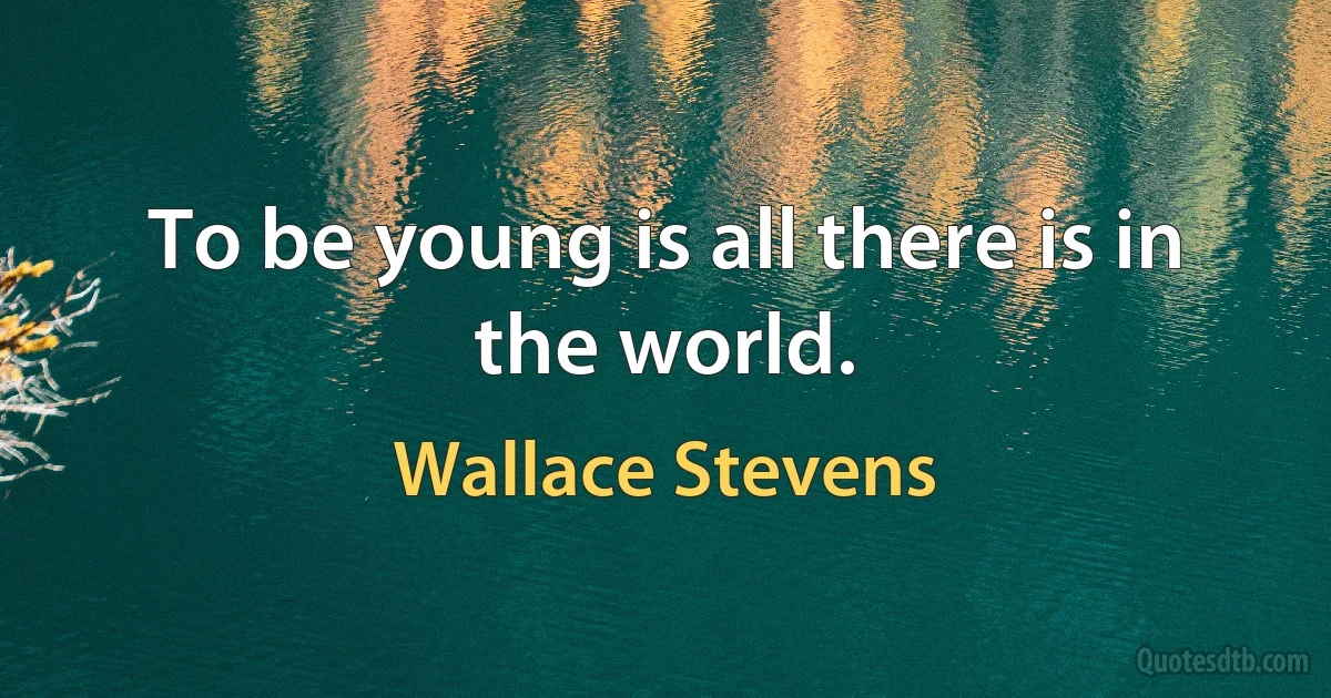 To be young is all there is in the world. (Wallace Stevens)