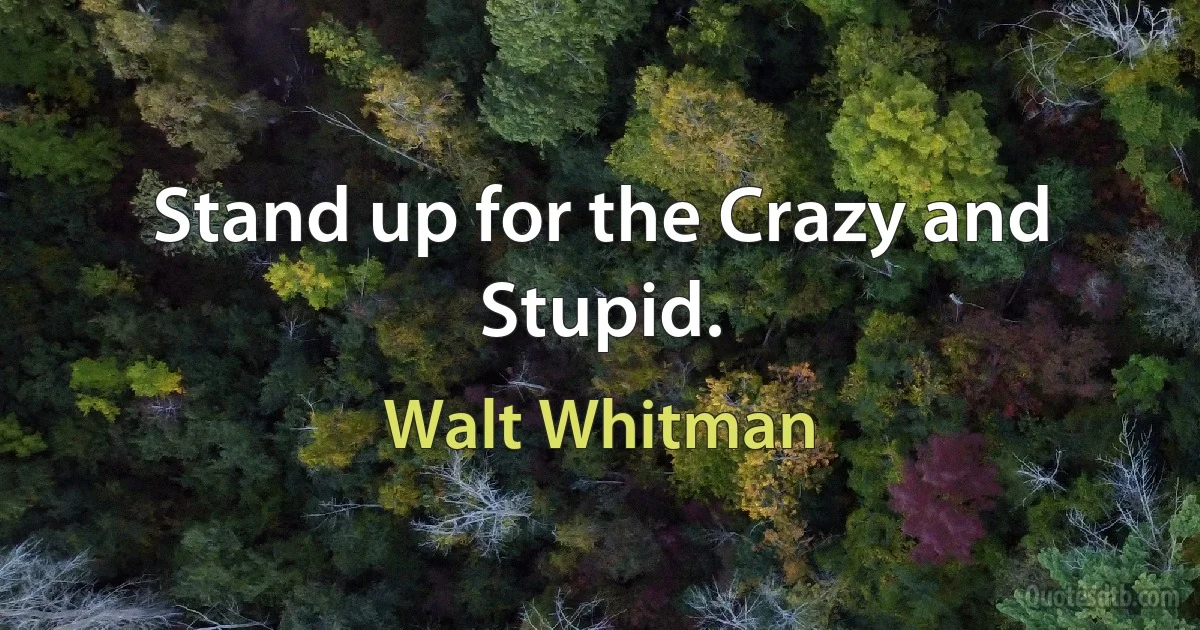 Stand up for the Crazy and Stupid. (Walt Whitman)