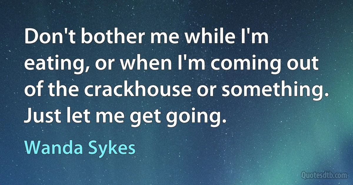 Don't bother me while I'm eating, or when I'm coming out of the crackhouse or something. Just let me get going. (Wanda Sykes)