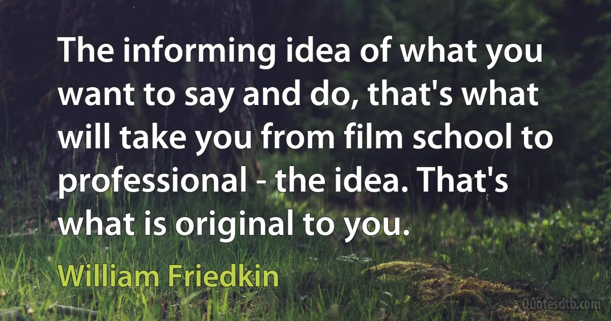 The informing idea of what you want to say and do, that's what will take you from film school to professional - the idea. That's what is original to you. (William Friedkin)