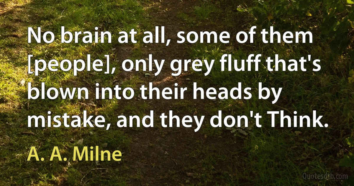 No brain at all, some of them [people], only grey fluff that's blown into their heads by mistake, and they don't Think. (A. A. Milne)