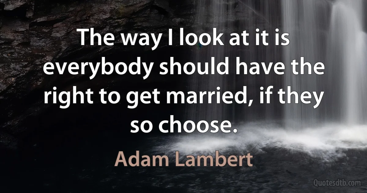 The way I look at it is everybody should have the right to get married, if they so choose. (Adam Lambert)