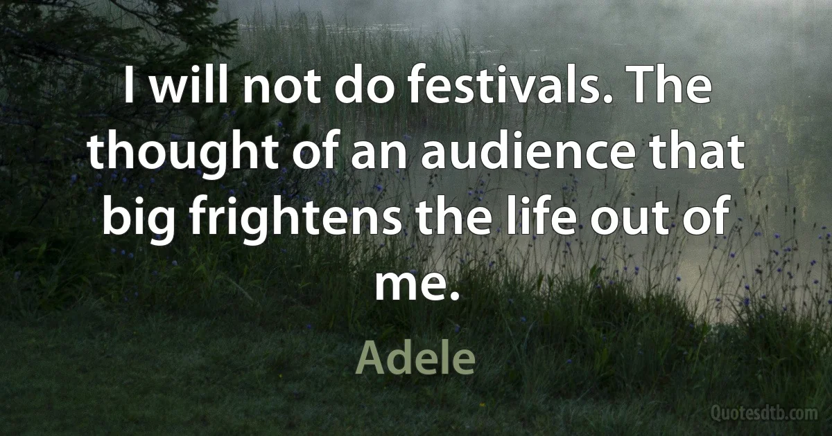 I will not do festivals. The thought of an audience that big frightens the life out of me. (Adele)