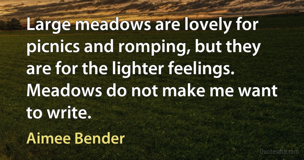 Large meadows are lovely for picnics and romping, but they are for the lighter feelings. Meadows do not make me want to write. (Aimee Bender)