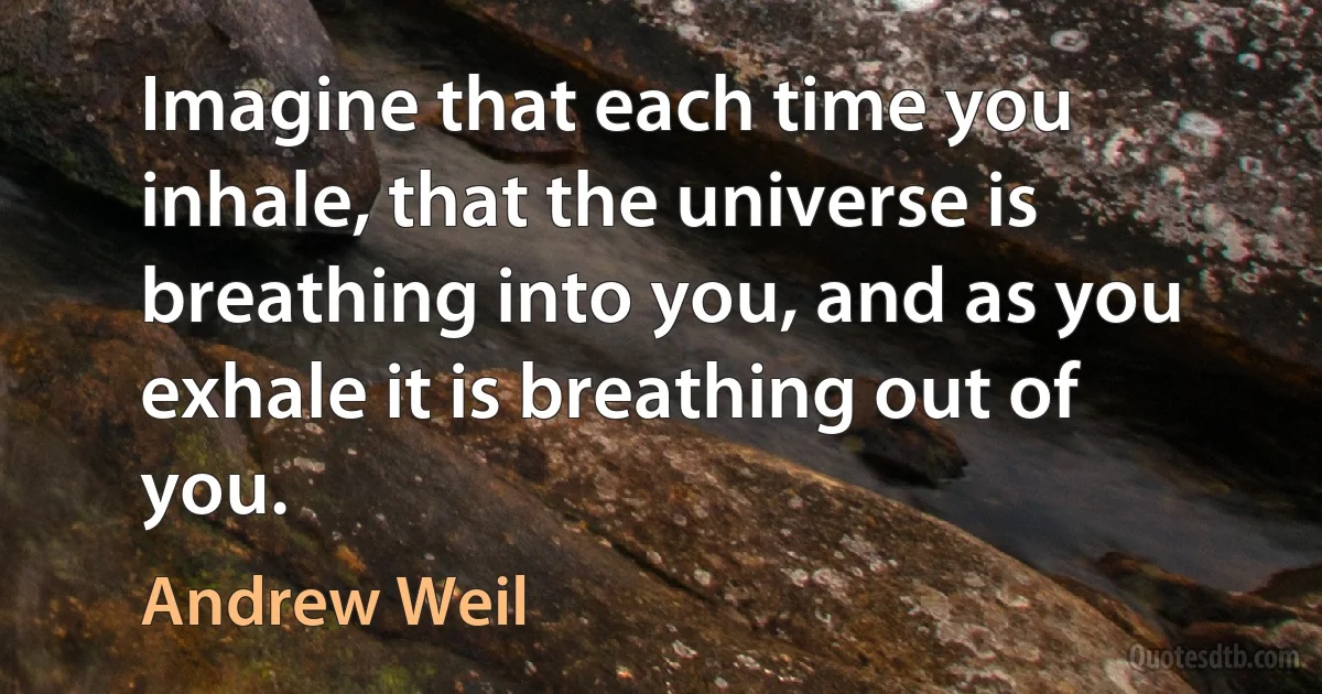 Imagine that each time you inhale, that the universe is breathing into you, and as you exhale it is breathing out of you. (Andrew Weil)