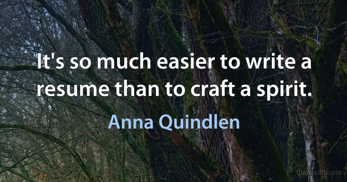 It's so much easier to write a resume than to craft a spirit. (Anna Quindlen)